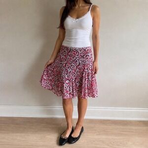 Vintage Fairy Pink Abstract Floral Mesh Midi Skirt Women 10 Aline Coquette Y2K